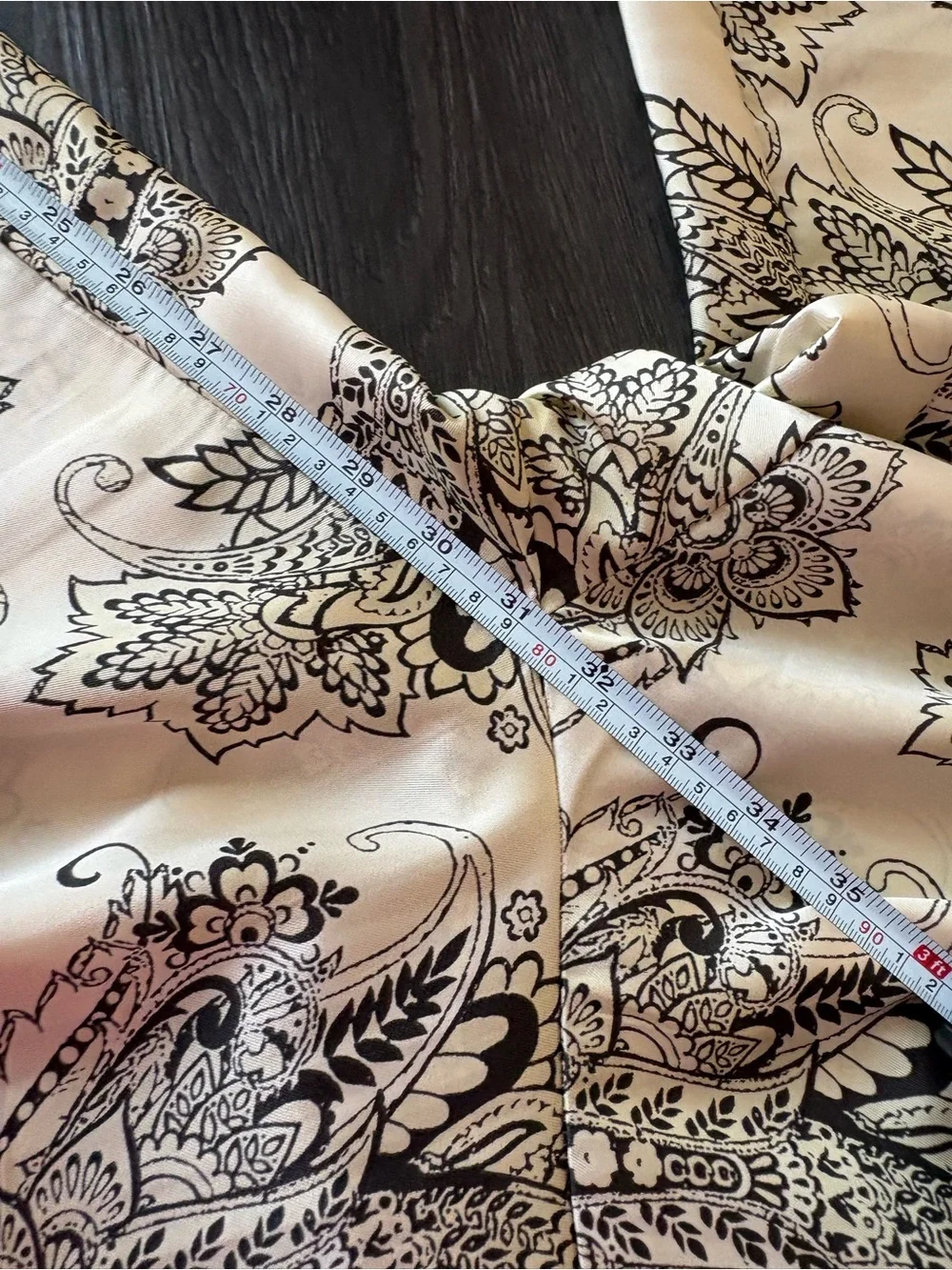 Zara Cream Paisley Wide-Leg Pants with Black Print Large